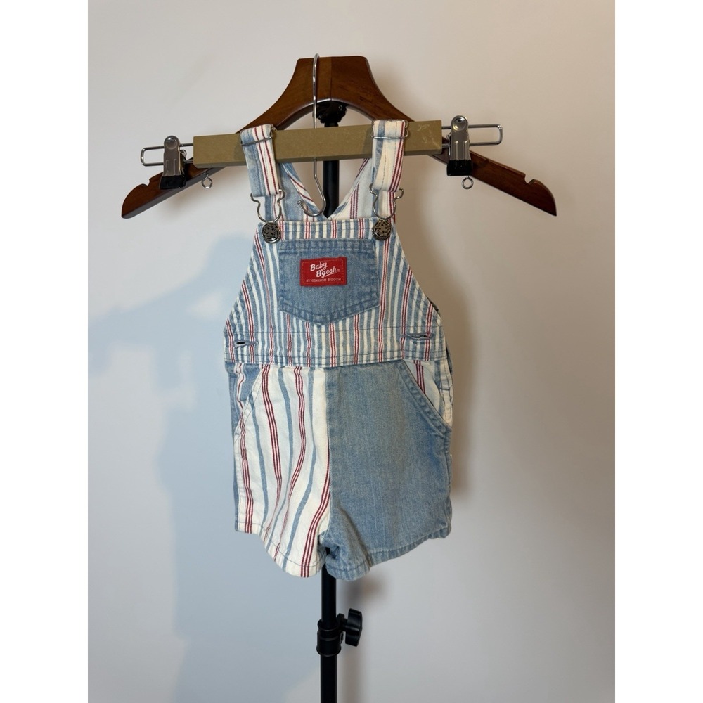 Vintage 90's OSHKOSH BGOSH Shortalls Red White Blue Stripes SIZE 12 M Conductor